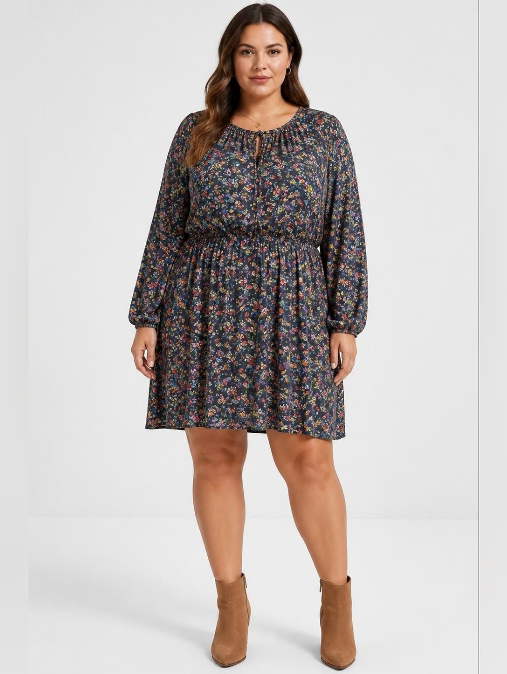 GAP Black Floral Mini Dress with Red, Pink, Blue & Green Flowers